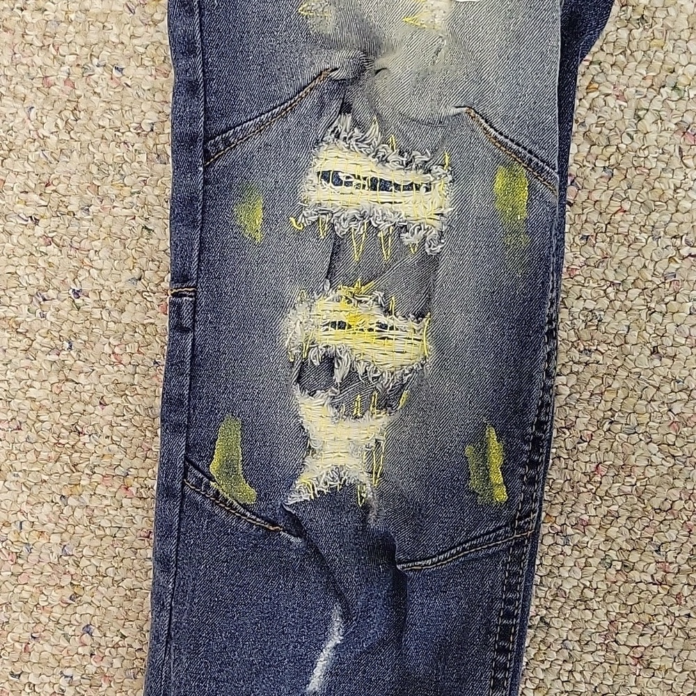 FRWD Denim Distressed Paint Spattered Blue Jeans, Men's 36 X 34. - Picture 3 of 6